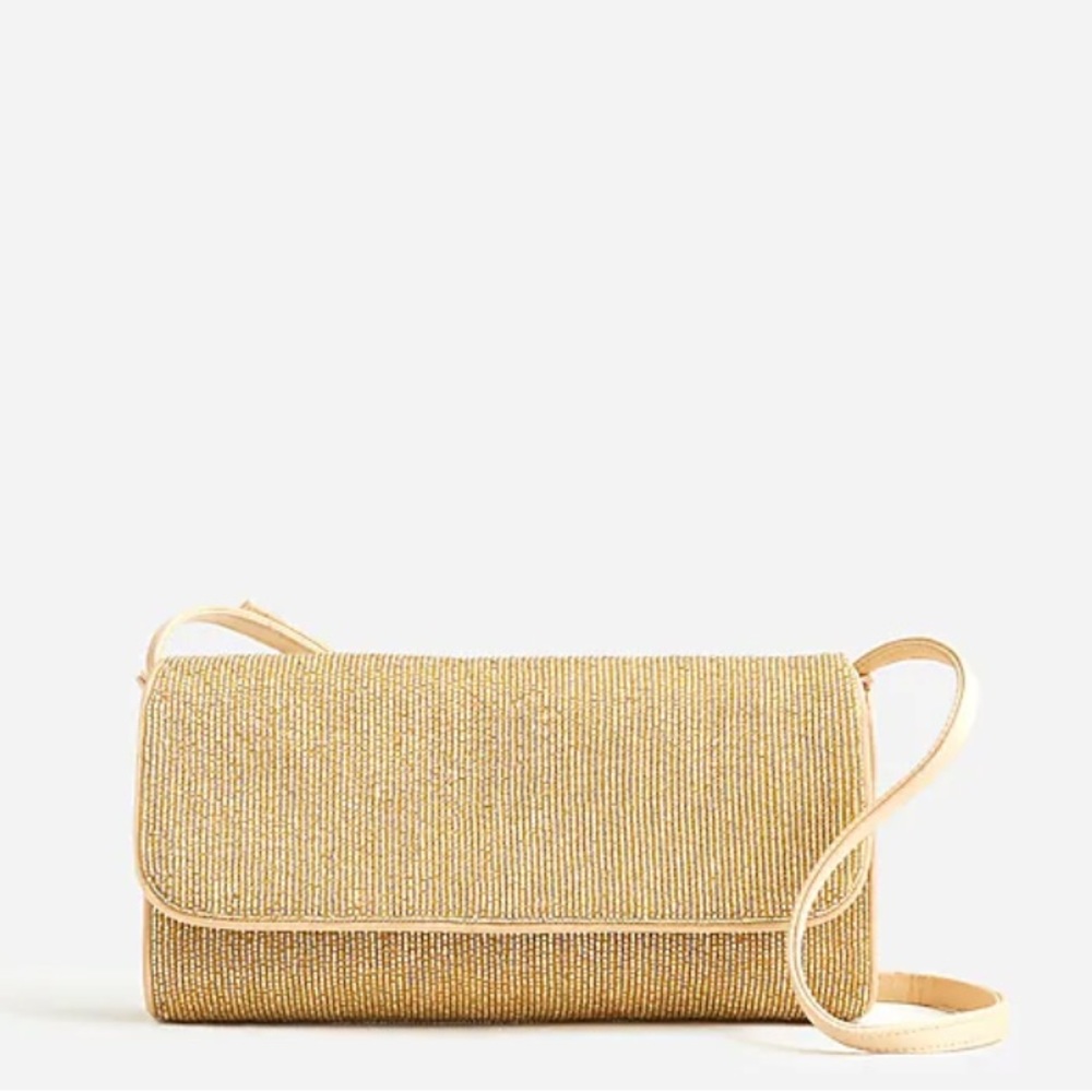 J. Crew NWT‎ Florence Convertible Clutch with Beads - Gold